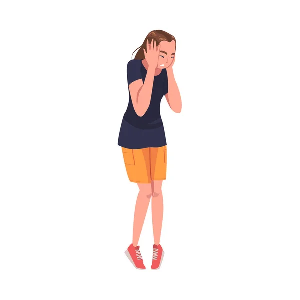 Woman Covering Her Ears Suffering from Abuse and Bullying Vector Illustration — Stock Vector