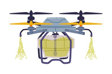 Pesticides Vektör İllüstrasyonunun Hava Uygulaması için Pervaneli Tarım Dronu