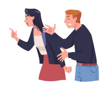 Kızgın Adam ve Kadın Vektör İllüstrasyonuyla Çatışma Yaşıyor