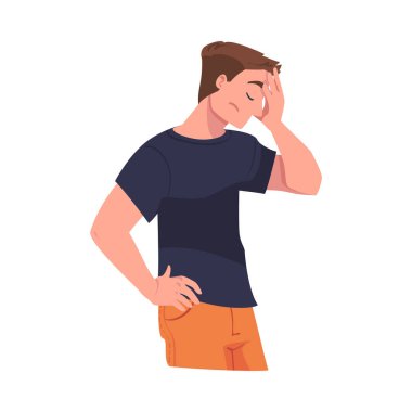 Öfkeli Adam Alnında Elle Tutuyor Birileriyle Çatışma Yaşıyor Vektör İllüzyonu