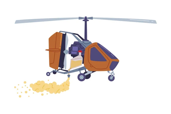 農薬ベクトルイラストの空中適用のためのプロペラ付き農業用ヘリコプターまたは回転翼 — ストックベクタ