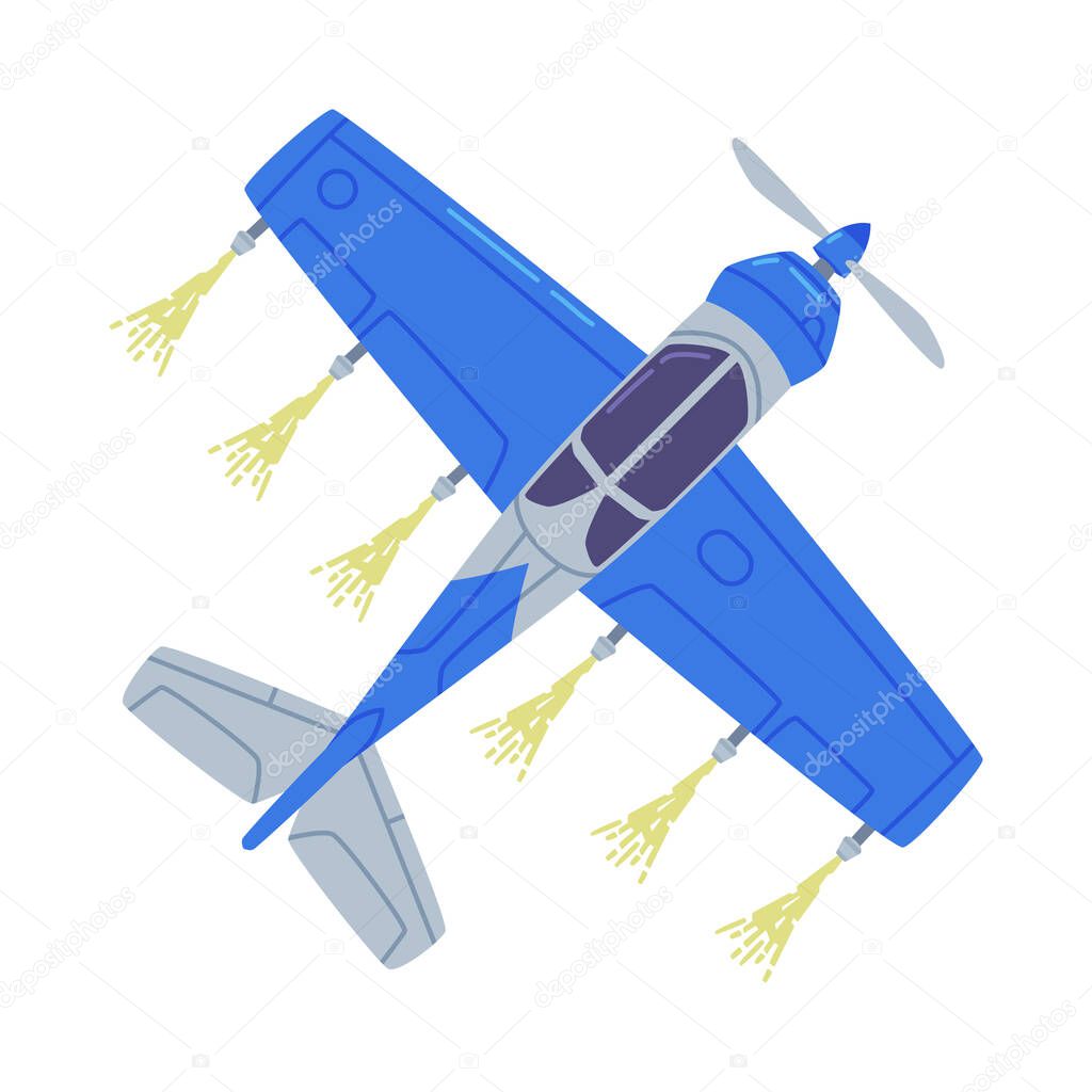 Agricultural Biplane with Propeller for Aerial Application of Pesticides Vector Illustration