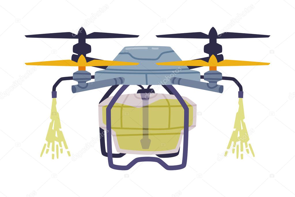 Agricultural Drone with Propeller as Vehicle for Aerial Application of Pesticides Vector Illustration