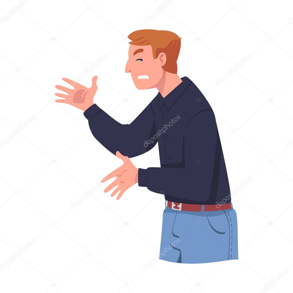 Angry Man Arguing Having Conflict with Somebody Vector Illustration