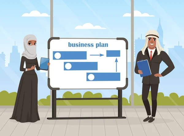 Arab Businessman w Keffiyeh Blisko White Board Wyświetlanie prezentacji Wektor ilustracji — Wektor stockowy