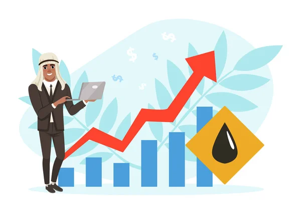 Empresário Árabe em Keffiyeh perto de crescer Lucro Gráfico Vector Ilustração — Vetor de Stock