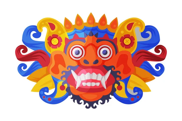 Barong Ritual Mask as Bali Traditional Cultural Attribute Vector Illustration — Stock Vector