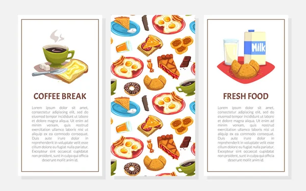 Tasty Breakfast Aliments et boissons Vertical Card Cover Vector Template — Image vectorielle