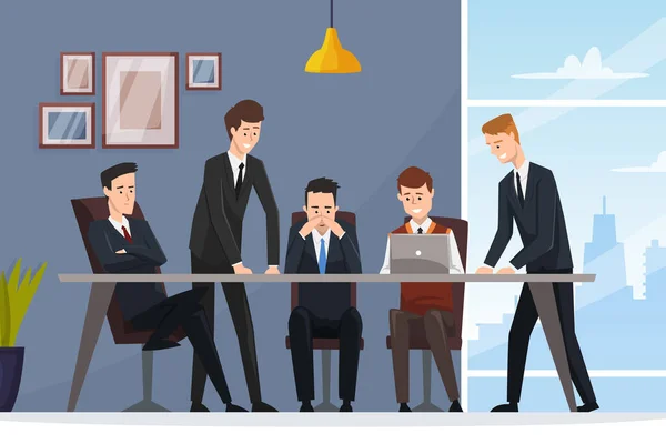 Personaje de Business People sentado en la mesa trabajando en equipo Vector Illustration — Archivo Imágenes Vectoriales
