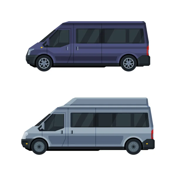 Grey Van as Road Vehicle and Urban Transport Vector Set — Stock Vector