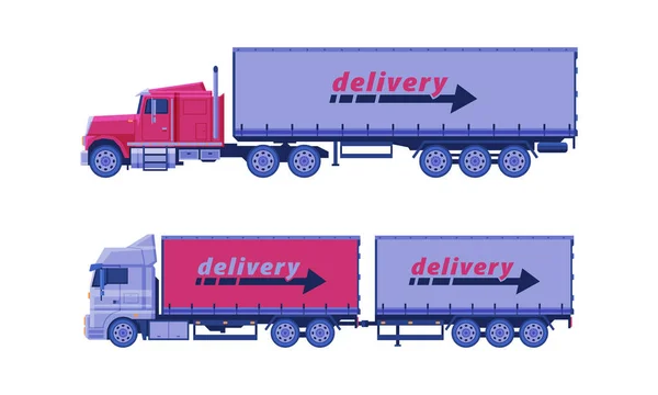 Caminhão de entrega longa como transporte comercial para o conjunto de vetores de transporte — Vetor de Stock