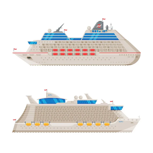Cruise Ship as Water Transport for Vacationing Vector Set — Stock Vector