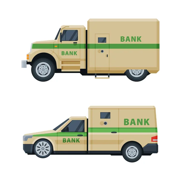 Bank or Cash-in-transit Vehicle Transfering and Transporting Valuables Vector Set — Stock Vector