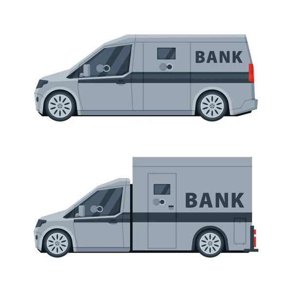 Bank or Cash-in-transit Vehicle Transfering and Transporting Valuables Vector Set — Stock Vector