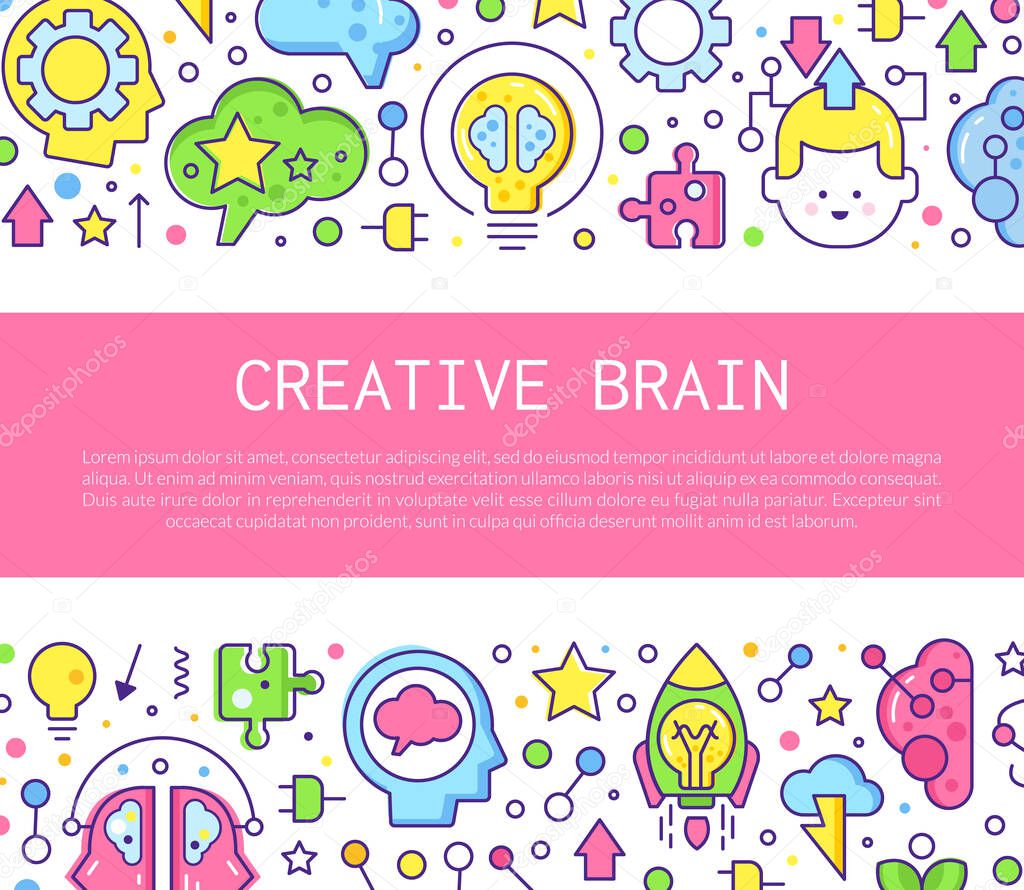 Brain and Creative Mind Design with Line Icon Vector Template