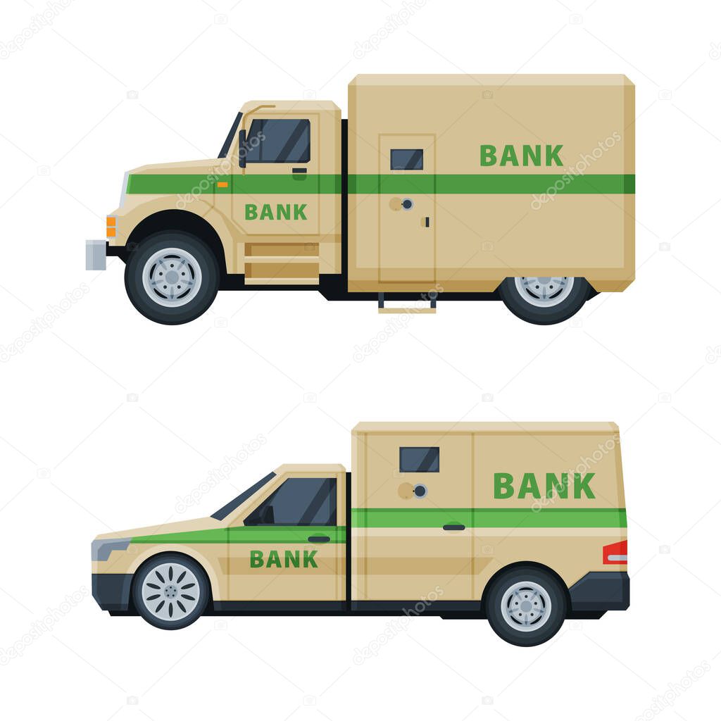 Bank or Cash-in-transit Vehicle Transfering and Transporting Valuables Vector Set