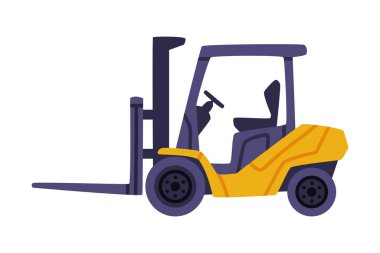 Malzeme Taşıma Vektörü İllüstrasyonu için Depo Ekipmanı olarak Forklift veya Asansör Kamyonu