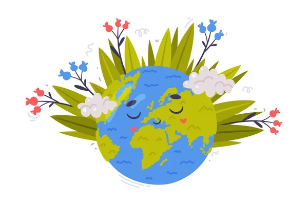 Globo de la Tierra Sonriente como Ecología y Protección del Medio Ambiente e Ilustración de Vectores de Conservación — Vector de stock