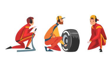 Çukur Durağı Mürettebat Değiştirme Tekerleği Yarış Otomobili Vektör Kümesinin Bakımıyla meşgul