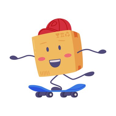 Kırmızı Cap Sürücü Kaykay Vektör Resimlerinde Sevimli Karton Kutu Karakteri