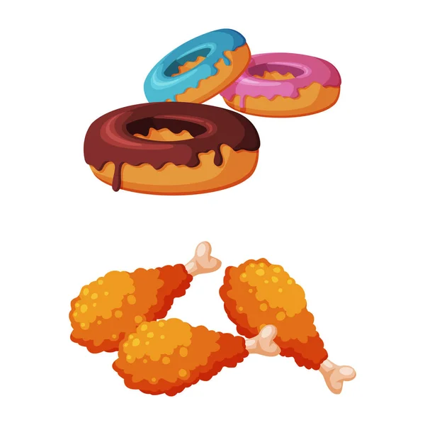 Beignet ou beignet et cuisses de poulet frit comme jeu de vecteur Fast Food — Image vectorielle