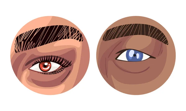 Occhio umano di vario colore come organo di senso con il insieme del vettore della fronte — Vettoriale Stock
