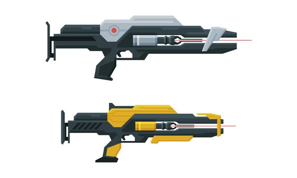 Pistola espacial ficticia o Blaster como conjunto vectorial de armas energizadas del universo — Vector de stock
