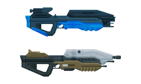 Pistola espacial ficticia o Blaster como conjunto vectorial de armas energizadas del universo — Archivo Imágenes Vectoriales