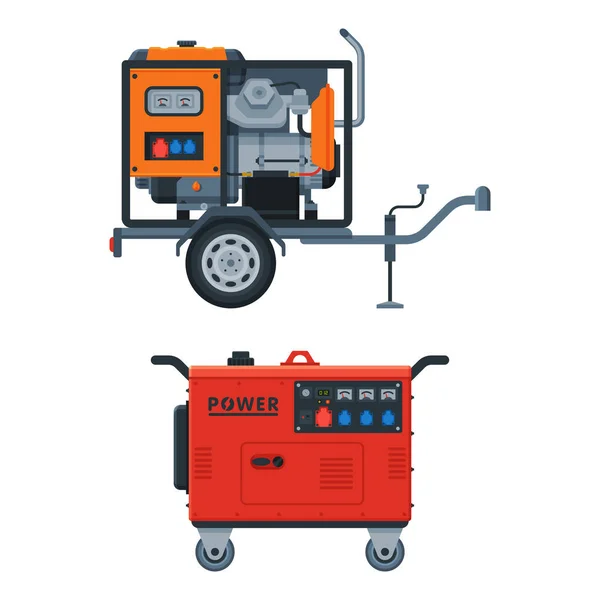 Types of Industrial Electrical Power Generator Vector Set — Stock Vector