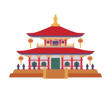Çin Katmanlı Kule rolünde Pagoda Çoklu Saçaklar ve Geleneksel Yapı Vektörü İllüstrasyonu