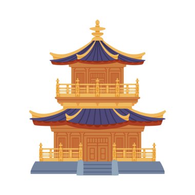 Çin Katmanlı Kule rolünde Pagoda Çoklu Saçaklar ve Geleneksel Yapı Vektörü İllüstrasyonu