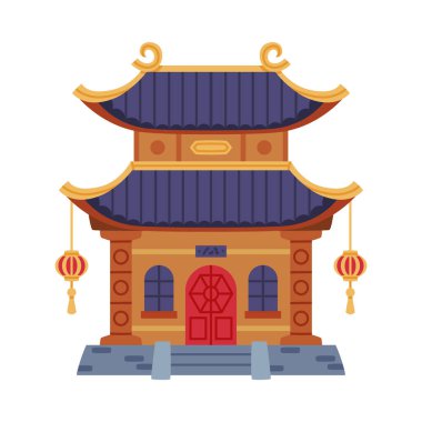 Çin Katmanlı Kule rolünde Pagoda Çoklu Saçaklar ve Geleneksel Yapı Vektörü İllüstrasyonu