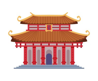 Çin Katmanlı Kule rolünde Pagoda Çoklu Saçaklar ve Geleneksel Yapı Vektörü İllüstrasyonu