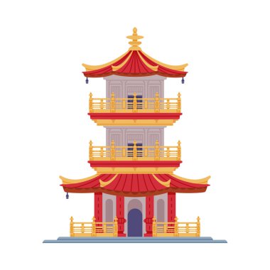 Çin Katmanlı Kule rolünde Pagoda Çoklu Saçaklar ve Geleneksel Yapı Vektörü İllüstrasyonu