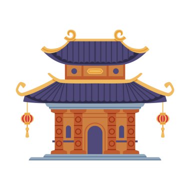 Çin Katmanlı Kule rolünde Pagoda Çoklu Saçaklar ve Geleneksel Yapı Vektörü İllüstrasyonu