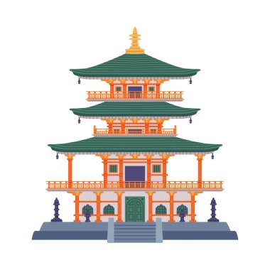 Çin Katmanlı Kule rolünde Pagoda Çoklu Saçaklar ve Geleneksel Yapı Vektörü İllüstrasyonu