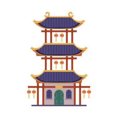 Çin Katmanlı Kule rolünde Pagoda Çoklu Saçaklar ve Geleneksel Yapı Vektörü İllüstrasyonu