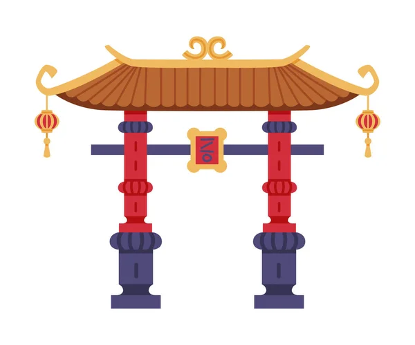 Porta como entrada simbólica no Santuário de Xintoísmo e na Ilustração do Vetor da Arquitetura Chinesa — Vetor de Stock