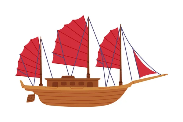 Skräp som Kinesiska Segelfartyg Med Fullt Battened Sails Vektor Illustration — Stock vektor
