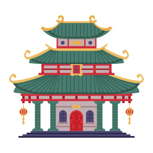 Pagoda als Chinese Tiered Tower met meerdere daken en traditionele gebouw Vector Illustratie — Stockvector