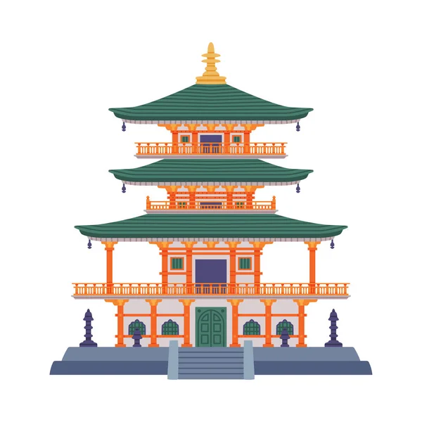 Pagoda como torre de gradas chinas con múltiples aleros e ilustración vectorial de edificios tradicionales — Vector de stock