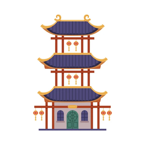 Пагода як Китайська вежа з дерев'яним покриттям та традиційним будівельним вектором. — стоковий вектор
