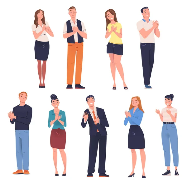 People Character Standing and Clapping Their Hands as Applause and Ovation Gesture Vector Illustration Set — Stock Vector