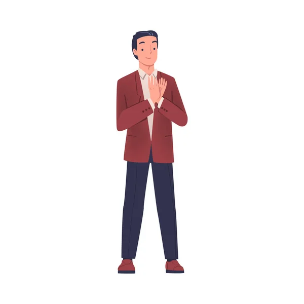 Man Character Standing and Clapping His Hands as Applause and Ovation Gesture Vector Illustration — Stock Vector