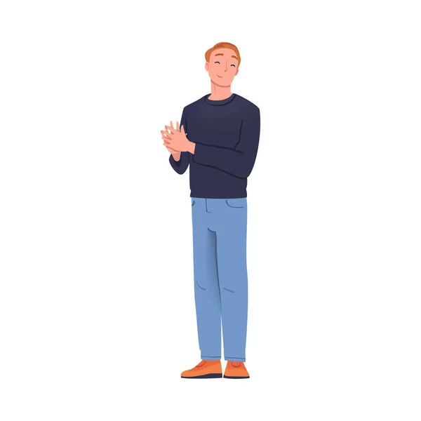 Man Character Standing and Clapping His Hands as Applause and Ovation Gesture Vector Illustration — Stock Vector