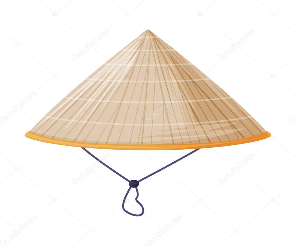 Conical Chinese Straw Hat as Traditional Cultural China Symbol Vector Illustration