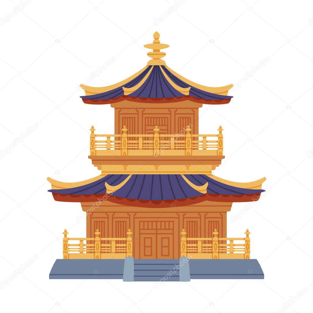 Pagoda as Chinese Tiered Tower with Multiple Eaves and Traditional Building Vector Illustration