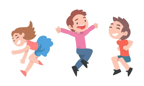 Group Happy Funny Kids Jumping Having Fun Cartoon Vector Illustration — Stock Vector