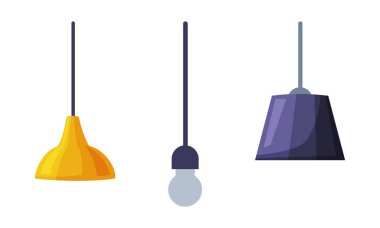 Metalik stil tavan lambaları seti, rahat oda içi element vektör illüstrasyonu