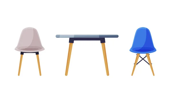 고전적 이고 현대적 인 의자 세트, 실내 또는 인테리어 벡터 삽화를 위한 가구 — 스톡 벡터